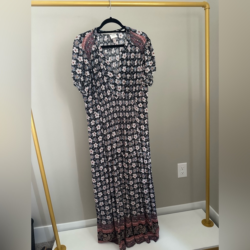 Knox Rose Black and Pink Floral Maxi Dress
